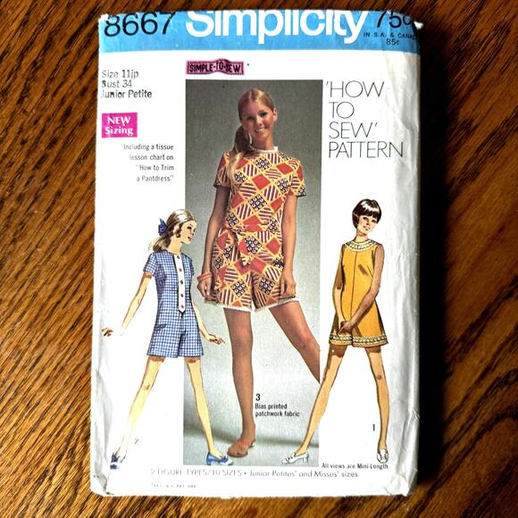 Vintage 1960s Simplicity 8667 Sewing Pattern Size XS Petite Romper COMPLETE - Picture 1 of 2